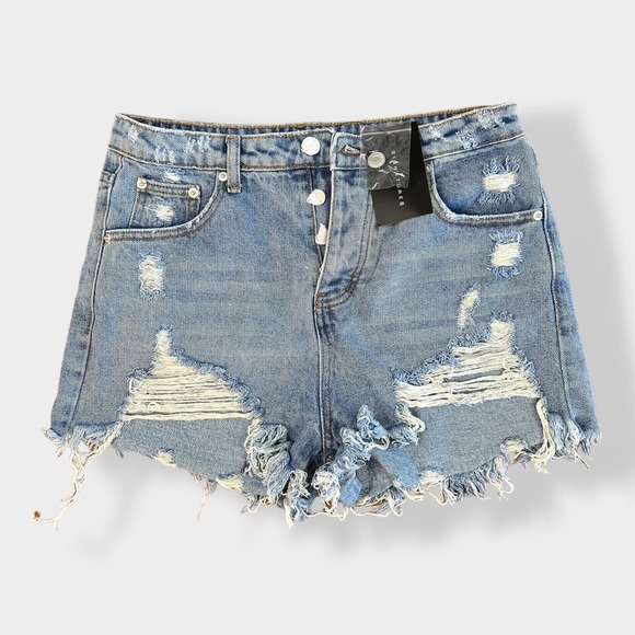 Signature‎ 8 NWT high rise distressed Jean shorts Size L - Picture 1 of 6